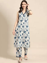 Women's Viscose Floral Printed Straight Kurta With Pant Set-ME97-KP-whtgry-lmb